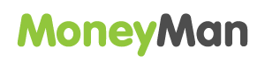 Логотип Moneyman.ru прописными буквами двух цветов – зеленого и черного