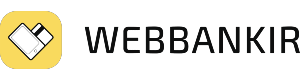Логотип Webbankir.com большими буквами и в желтом квадрате иконка с кошельком и кредиткой в виде сердца