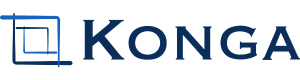 Логотип Konga.ru черными буквами специальным шрифтом и визуальной частью в виде двух квадратов
