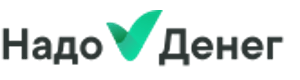 Логотип Nadodeneg.ru написан кириллицей, а слова разделены галочкой зеленного цвета