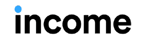 Логотип Getincome.com маленькими черными буквами с акцентом над буквой i в виде точки синего цвета
