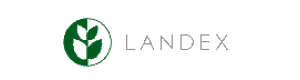 Логотип Invest.landex с названием большими черными буквами и визуальной частью зеленого цвета в виде листика в кружке