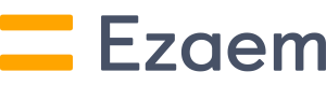 Логотип Ezaem.ru черными буквами с расположенными впереди двумя горизонтальными оранжевыми линиями