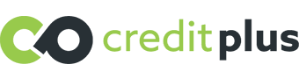 Логотип Creditplus.ru маленькими буквами и знаком бесконечности с использованием зеленого и черного цветов